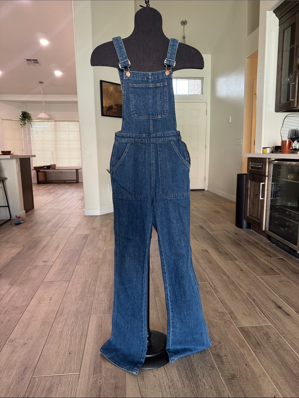 Madewell Dark Blue Denim Boot-Leg Overalls